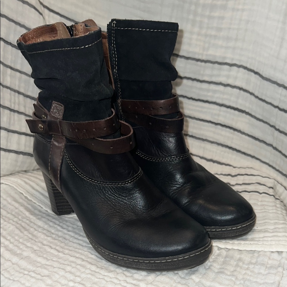 PIKOLINOS Black and Brown Ankle Boots with Chunky Heel